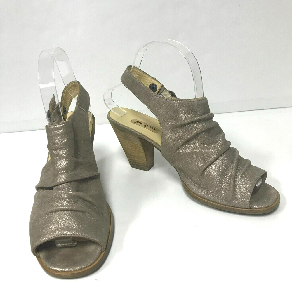 Paul Green Raquel Sandals Womens 5 Golden Shimmer Leather Open Toe Bootie Snap